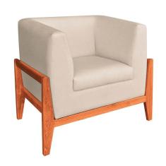 Imagem de Poltrona Lucy Linho Base Madeira Castanho D'rossi Fino Bege