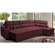 Imagem de Sofá de Canto Retrátil e Reclinável Direito 3,40x2,36m Molas Cama Inbox Espanha Velusoft Vinho