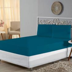 Imagem de Jogo de Lençol Casal Padrão Malha 100% Algodão 3 Peças - Petroleo