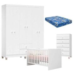 Imagem de Quarto De Bebê Ternura Baby 6 Portas Com Cômoda Gaveteiro Branco Brilho Com Colchão - Incorplac