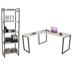 Imagem de Conjunto Escritório Estilo Industrial Mesa 150x150cm e Estante 60cm 5 Prateleiras Prisma Snow - Mpozenato