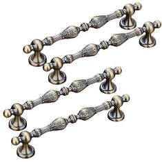 Imagem de LFWATAXY Puxadores de armário de bronze antigo, puxadores de gaveta estilo europeu vintage, puxador de cômoda vintage, puxador de móveis de cozinha, ferragens de quarto e banheiro (Bronze, espaçamento