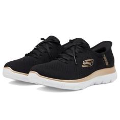 Imagem de Skechers Tênis feminino Summits Night Chic Hands Free Slip-ins, Preto/ouro rosa, 35