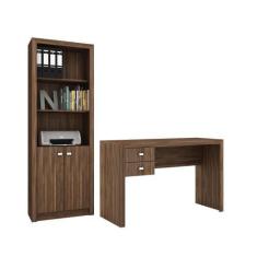 Imagem de Escritório Com Mesa E Estante Nogal - Fdecor - Tecno Mobile