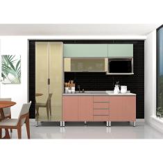 Imagem de Armário De Cozinha Compacta 6 Peças Sem Tampo Crema e Verde