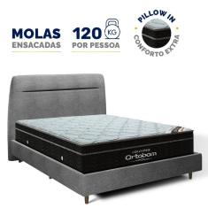 Imagem de Cama + Cabeceira Genebra Bouclé com Colchão de Molas Ensacadas Ortobom Elegante Super Pillow In Casal 138cm