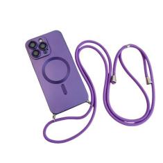 Imagem de Capa magnética de cordão crossbody para iPhone 15 14 13 12 11 Pro Max Plus X XS XR Capa de proteção de câmera de TPU macio, roxo escuro, para iPhone 12Pro Max