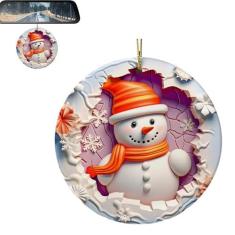 Imagem de Enfeites de Natal de de neve planos, Enfeites de Natal de cerâmica Papai Noel,Ornamentos de de neve 2D planos - Decoração de árvore de jardim de férias plana interna