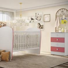 Imagem de Quarto de Bebê Completo Cômoda 4 Gavetas com Berço Céu Móveis Percasa Branco/rosa