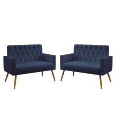 Imagem de Kit 2 Poltronas Namoradeiras Decorativas Nina Com Rodapé E Botões Capitonê Sued  Marinho Aradecor