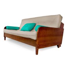 Imagem de Sofá Cama Paris Sarja Bege Claro Madeira Nobre Cor Imbuia
