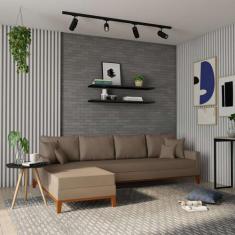 Imagem de Sofá 4 Lugares Canar Com Chaise Esquerdo Linho Bege - Mobly