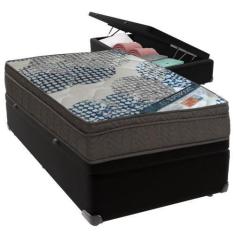 Imagem de Cama Box Baú Preto e Colchão ISO Superpocket Molas Ensacadas Solteiro 
