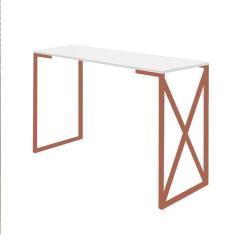 Imagem de Mesa Escrivaninha Mesa de Estudos Bex Home Office Ferro Bronze MDF Branco - Ahz Móveis