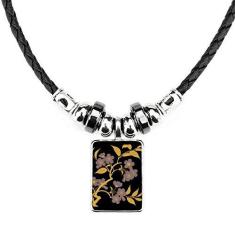 Imagem de DIYthinker Colar com pingente de corda de couro com pingente de flor  da cultura japonesa