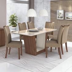 Imagem de Conjunto Mesa De Jantar 6 Cadeiras Apogeu Móveis Lopas Imbuia Naturale/Suede Animale Bege