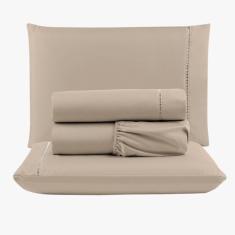 Imagem de Jogo De Lençol Peletizado 400 Fios Queen 4 Peças Barato - Casa - Hotel - Pousada - Avelã