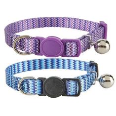 Imagem de YUDOTE Coleira de gato com sino, 2 unidades de coleiras ajustáveis para gatos fofas coleiras de segurança para gatinho azul roxo rosa gatinha