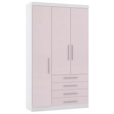 Imagem de Guarda Roupa Modulado 132cm 3 Portas e 4 Gavetas Alpes Luciane Móveis - Branco com Rosa