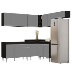 Imagem de Armário de Cozinha Modulado de Canto 7 Peças CP19 Balcão sem Tampo Preto/Cinza - Lumil