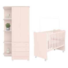 Imagem de Jogo de Quarto Doce Sonho Guarda Roupa 2 Portas e Berço com Rodízio - Qmovi
