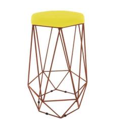 Imagem de Banqueta Aramado Hexagonal Base Bronze Suede Amarelo - Maitê Moda Casa
