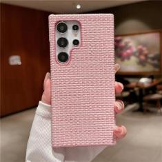 Imagem de Capa de telefone em tecido de couro PU com padrão tecido colorido para Samsung S24 Ultra S22 S23 Plus capa protetora fosca à prova de choque, rosa, para Samsung S22Ultra
