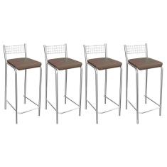 Imagem de Kit 4 Banqueta de Cozinha Gênova 1B705CR 4 Un Cromado/Courano Marrom - Kappesberg