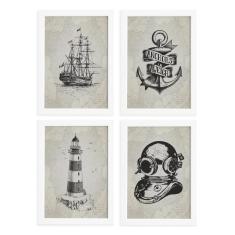 Imagem de Quadros Vintage Náutico Moldura  22X32cm 4Un