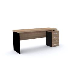 Imagem de Mesa Pé Painel com Gaveteiro 4 Gavetas PE40 em MDP 164 x 60 cm Cor Noce Naturalle Base Preta