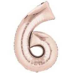Imagem de Balão Metalizado Número 6 Rose 16" (40cm) - Mundo Bizarro