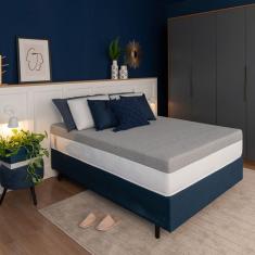 Imagem de Cama Box Casal Azul com Colchão Guldi Dream Mola Ensacada (30x138x188) Cinza e Branco