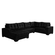 Imagem de Sofá de Canto 6 Lugares Dijon com Chaise Esquerdo e Entrada USB Suede Preto