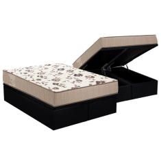 Imagem de Cama Box Baú Queen: Colchão Espuma Ortobom D28 Physical Mega Resistente + Base CRC Courano Black(158x198)