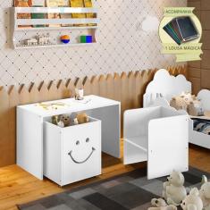 Imagem de Mesa Infantil Alegra Smile Montessoriana Com 1 Cadeira E 1 Nicho - Branca Incluso Lousa Mágica