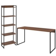 Imagem de Kit Escritório Estante 5 Prateleiras Com Mesa 150Cm Nogal