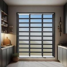 Imagem de Porta de Correr com Travessas 3 Folhas Moveis Sequenciais 210 X 150 Elite com Fechadura Tetra Vidro Mix Preto