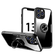 Imagem de SORAKA Capa transparente para iPhone 13 Pro Max com suporte para anel,capa de PC rígida transparente Capa iPhone 13 Pro Max com placa de metal para suporte magnético de telefone para carro