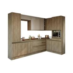 Imagem de Kit de Cozinha Modulada 11 Peças Maxxi (3 Armários + 3 Balcões + 2 Paneleiros + 3 Complementos) C11P07 Nogal