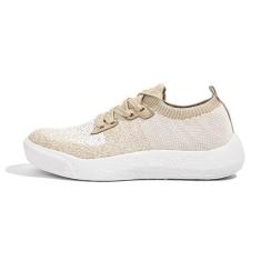 Imagem de LUCKY STEP Tênis feminino sem cadarço casual de malha confortável tênis elástico respirável para treino, Bege/branco, 35