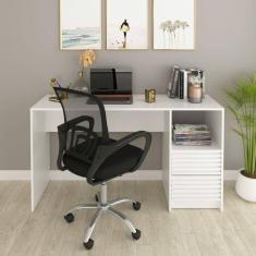 Imagem de Escrivaninha com Ripado 2 Gavetas 1 Nicho com Cadeira para Escritório Diretor Tela Mesh Tok 3310 Branco