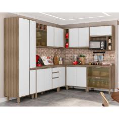 Imagem de Cozinha Completa Modulada 10 Peças Armário e Balcão Vidro Reflecta Branco Laca Luciane Móveis