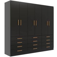 Imagem de Guarda Roupa New Monaco Casal 6 Portas 12 Gavetas Evidencia Cor Preto