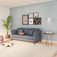 Imagem de Sofá 3 Lugares Boaz Base De Madeira Linho Cotton Cinza. - Mobly