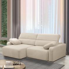 Imagem de Sofá Decorativo Sala De Estar ícaro 4 Lugares 280cm Reclinável E Retrátil Bouclê Bege Claro