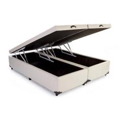 Imagem de Cama Box Baú Queen Bipartido Sp Móveis Sintético Bege - 39X158x198