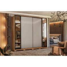 Imagem de Guarda Roupa Solteiro 4 Portas De Correr E 4 Gavetas c- 2 Vidros Reflecta E Pés Laredo Flex Amêndola-amêndola Ou Nude