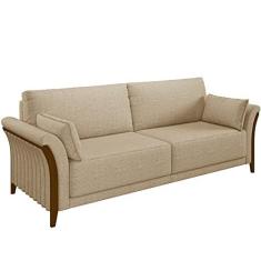 Imagem de Sofá 03 Lugares Para Sala De Estar Pés Em Madeira 222 cm Stefan M03 Linho Bege Escuro - Lyam Decor