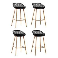 Imagem de Kit 4 Banquetas Alta Polipropileno e Aço Mônaco Fratini Preto