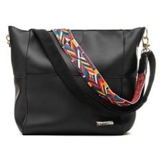 Imagem de Bolsa Sacola Feminina Lisa com Alça Colorida Removivel e Ziper-Feminino